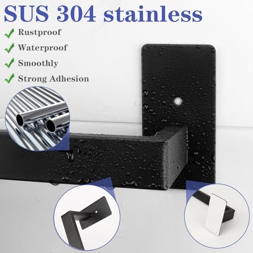 5 Pieces Self Adhesive Bathroom Hardware Set-SUS304 Stainless Steel-Towel Rack Set Include 16″Towel Bar+Toilet Paper Holder+3 Towel/Robe Hooks Bathroom Accessory (Matte Black, 16 in)