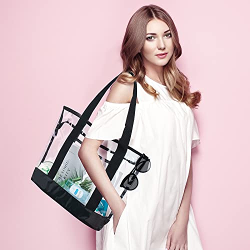 BORMELUN clear tote bag,Purse handle with zipper for work plastic transparent see through women - color: Black