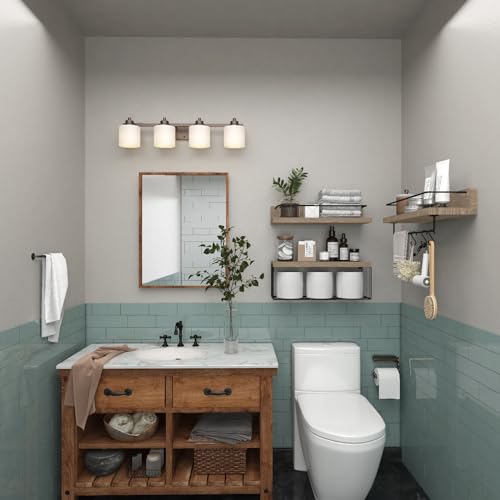 PopiShelves Bathroom Shelves Over Toilet for Wall, Floating Shelves with Storage Basket Paper Holer for Kitchen Living Room, Bedroom & Classroom, Set of 3 (Nature Wood) - color: Nature Wood, size: 15.7"