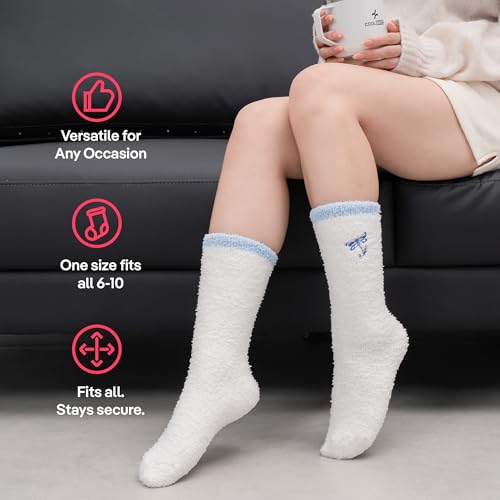 CoolMate Cozy Soft Cloud Socks, Fuzzy Socks for Women - color: D.05 - Embroidered Dragonfly