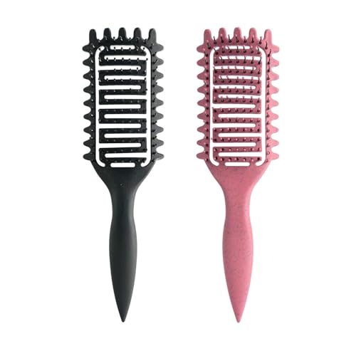 Curl Defining Brush for Curly Hair, Vented Detangling Hair Brush for Wet and Dry Styling, Curved Brush for Shaping and Smoothing Curl Clumps, Lightweight Hair Brush (Pink Black) - color: Pink Black