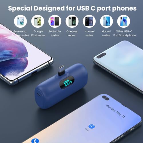 [2-Pack]Portable Charger for iPhone 17/16/15,Mini Power Bank 5000mAh PD USB C Portable Phone Charger,Travel Essential Battery Pack for iPhone 17/17 Air/16/16 pro/15/15 pro Max/Android/Samsung/Moto/LG - color: Blue+Black