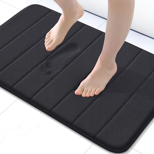 Buganda Memory Foam Bath Mat, 24" x 16", Ultra Soft Bathroom Rugs, Water Absorbent and Machine Washable Bath Rug for Bathroom, Shower, and Tub, Black - color: Black, size: 24" X 16"