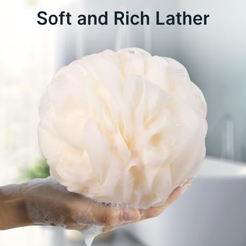 AmazerBath Loofah Sponge, Shower Loofah 60g/PCS - Body Scrubber Loofa Set of 3 Cream Color, Bath Sponge for Men and Women - style: Cream