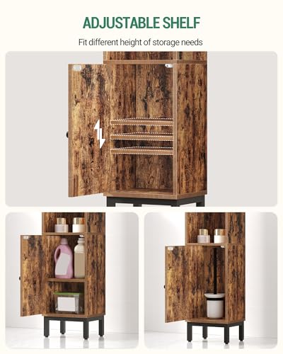 Hzuaneri Bathroom Storage Cabinet, Small Corner Floor Cabinet with Door and Shelves, Narrow Toilet Paper Holder, Bathroom Organizer with Adjustable Shelf, for Small Spaces, Rustic Brown BC38201BV1 - color: Rustic Brown, size: 7.9"D x 9.8"W x 35.4"H