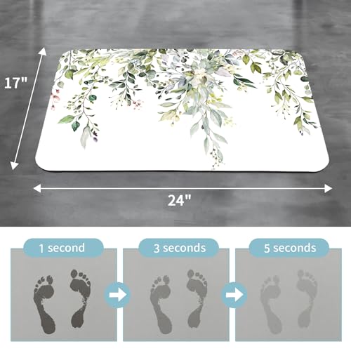 Gibelle Eucalyptus Leaves Bath Mat Rug Super Absorbent Quick Dry Thin Bathroom Rugs Fit Under Door Non Slip Rubber Backed Bathroom Floor Mat for in Front of Bathtub Sink Shower (17"x24", Sage Green) - color: A001, size: 17" x 24"