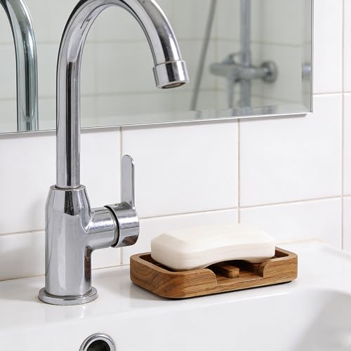 HTB Self Draining Soap Dish Teak Wood Keep Soap Dry | Wooden Soap Holder,Sponge Holder for Kitchen,Soap Saver for Shower, Bathroom, Sink, Bathtub,Kitchen and Countertop - color: 1pcs