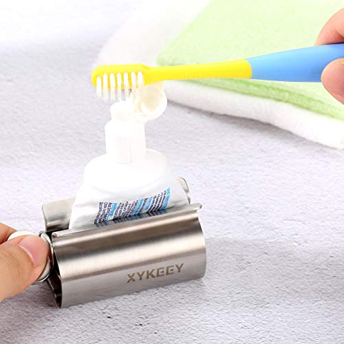 XYKEEY Set of 2 Toothpaste Squeezer Rollers, Metal Toothpaste Tube Wringer Seat Holder Stand (Stainless Steel) - color: Stainless Steel