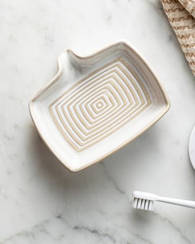 Soap Dishes, Ceramic Shower Soap Dish with Waterfall Design Bar Soap Holder Self Draining Soap Saver for Shower, Bathroom, Sink, Kitchen and Countertop, Beige White - color: Beige White, size: Rectangular