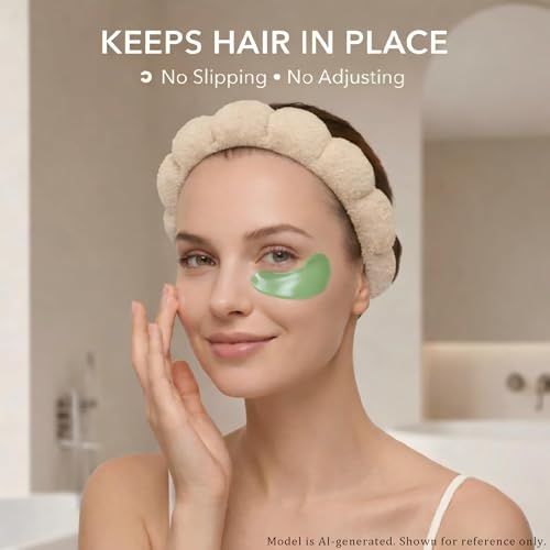 Face Washing Headband and Wristband Set, Khaki | Soft absorbent fabric, snug head-hugging fit for face washing, skincare, makeup, masks, travel, women and teen girls - color: Khaki