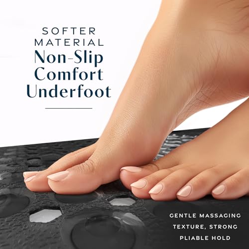 SlipX Solutions Power Grip Bathtub Safety Mat | Precision Grip Technology for Longer, Stronger, & Softer Wet Surface Protection | Clear Black 39"x16" - color: Clear Black