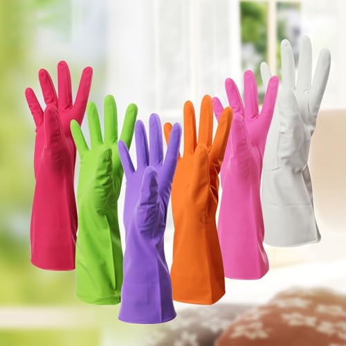 2 Pairs Household Cleaning Gloves Reusable Waterproof Dish Washing Rubber Gloves for Kitchen & Bathroom Cleaning (Large 12.2inch/3.3inch, Random color)