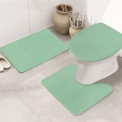 Bathroom Rugs Set 3 Piece Elegant Simple Spring Green Bath Rug Mat Set, Non Slip Absorbent Bathroom Decor Mat, Toilet Lid Cover & U Shaped Contour Rug - color: Spring Green, size: 1'8" x 2'6" (Rectangular)