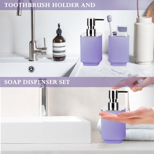 Purple Bathroom Accessories 2 Pieces, Soap Dispenser and Toothbrush Holder Set for Boho Bathroom - color: Purple, size: 2PCS