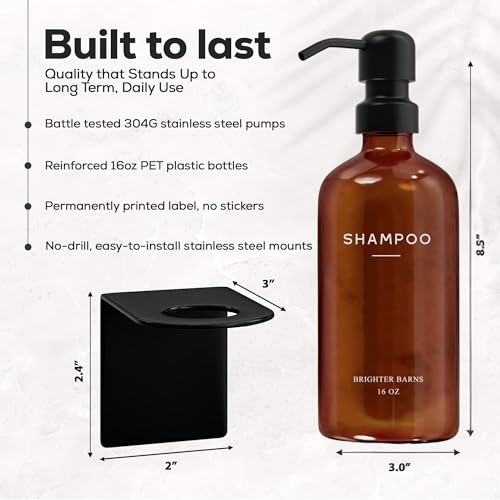 Amber Shampoo and Conditioner Dispenser Set Wall Mounted by Brighter Barns - Plastic Shower Dispenser Set - 3 Chamber Drill Free Shampoo Bottles - Modern Bathroom Decor for Guest Bathroom, Spa (Amber) - color: Modern (Amber)