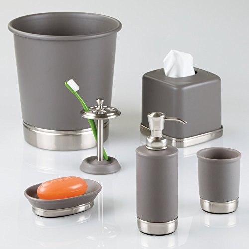 iDesign Hand Soap Dispenser, Gray/Brushed Nickel | Refillable, For Bathroom or Kitchen, Pump Bottle - color: Matte Gray/Brushed