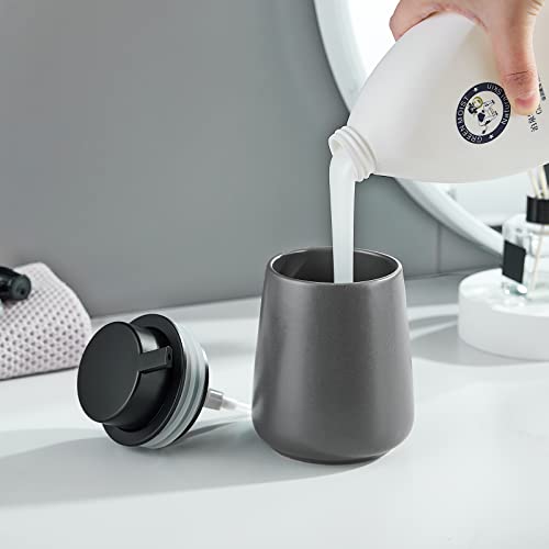 12Oz Grey Foaming Soap Dispenser - Ceramic Foam Hand Soap Dispenser with Easy-to-Press Black Pump, Refillable Bathroom Lotion Soap Dispenser, Dish Soap Dispenser for Kitchen Hand Wash Dispenser - color: Gray, style: Foam Pump