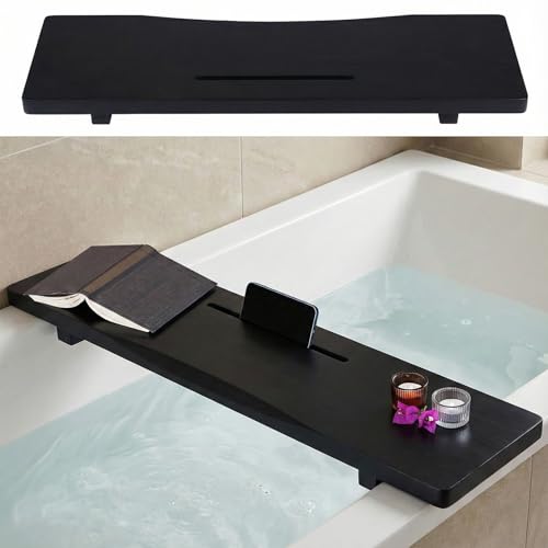 Stylish Black Bamboo Bathtub Tray Caddy with Adjustable Legs, Minimalistic Design Bath Tray for Tub, Bathtub Accessories, Fit Standard and Against Wall Bath Tubs, Gift Idea for Women - color: Black-bamboo, size: 29.5"×9"×2"