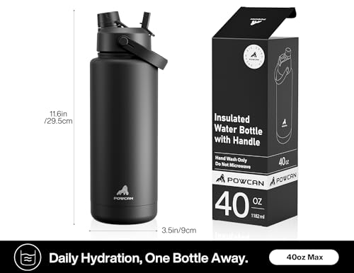 POWCAN 40 oz Insulated Water Bottle with 2-in-1 Straw and Spout Lid, Keep Cold 24H, Leak-Proof, BPA-Free, Double Wall Stainless Steel Water Bottle for Sports, Gym, Travel, and School (Dark Knight) - color: Dark Knight, size: 40 Ounces