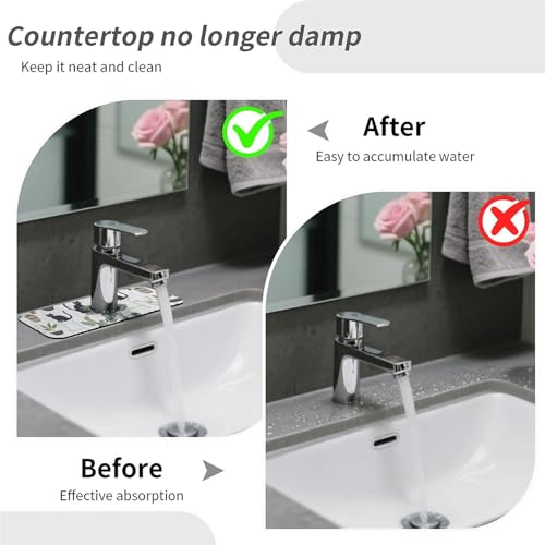 Kitchen Sink Splash Guard，Cats and potted plants Faucet Mat Sink Gadgets-Super Absorbent Fast Drying Mat Drip Catcher for Kitchen, Bathroom,Sink Mat, Dish Drying Mat, Bathroom(15" X 5.5" ) - color: Cats and potted plants
