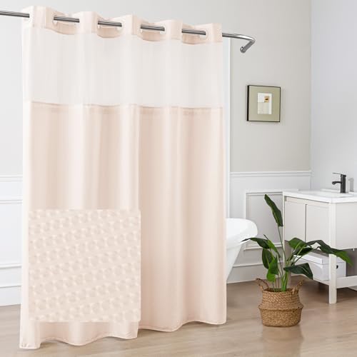 Mrs Awesome No Hook Shower Curtain with Snap-in Liner, Embossed Waffle Design Fabric Shower Curtain for Bathroom, Soft & Lightweight, 71x74, Pink - color: Pink, size: 71"W x 74"L (Pack of 1)