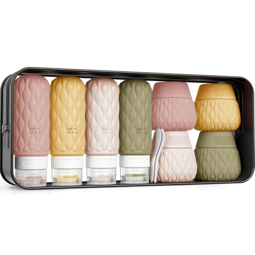 Silicone Travel Bottles for Toiletries 8 Pack Travel Size Toiletries 3.4 oz 1.7 oz, Leakproof Squeeze Travel Size Containers Refillable Cosmetic Jars Set for Shampoo, Conditioner, Creams - color: Creamy Candy-3.4oz/1.7oz