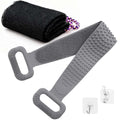 Manmihealth Silicone Back Scrubber for Shower & African Net Sponge Net Set, 36'' Dual-Sided Back Washer & African Long Bath Sponge, Extendable Long Silicone Body Brush(Gray+Black) - color: Gray+black