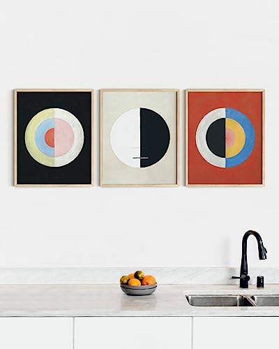 HAUS AND HUES Abstract Wall Art - Set of 3 Geometric Wall Art Vintage Prints, Vintage Art, Modern Wall Decor Frameable Wall Art, Hilma af Klint Abstract Wall Art for Living Room (Beige Frame, 12x16) - color: Klint Circles, size: 12"L x 16"W, style: Beige