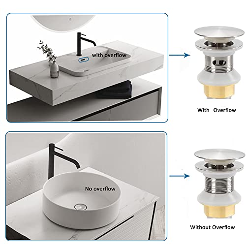 Rockgoya Bathroom Sink Drain,Drain Stopper Bathroom Sink Without Overflow,Pop Up Drain Assembly with Detachable Strainer Basket,Built-in Anti-Clogging Strainer,Stainless Steel Brushed Nickel - color: Brushed Nickel, style: Without Overflow