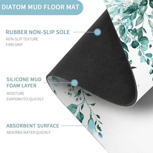 Gibelle Eucalyptus Leaves Bath Mat Rug Set 2 Piece, Super Absorbent Quick Dry Bathroom Rug Set, Non Slip Rubber Backed Bathroom Floor Mat for Tub Shower Sink (20"x32"+20"x32", Teal) - color: A006, size: 20" x 32" (2pcs)