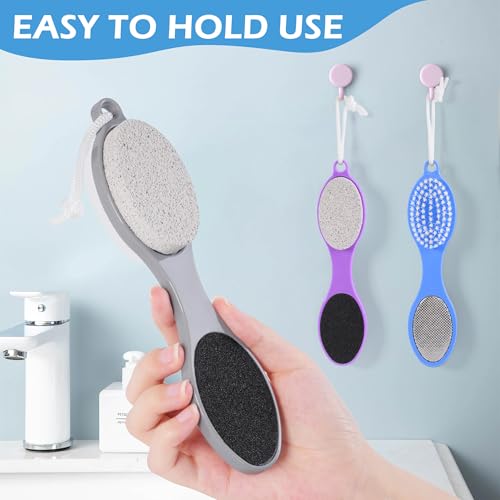 3 Pcs 4 in 1 Foot Brush for Use in Shower with Pumice Stone, Foot Rasp and Sandpaper, Foot Scrubber Brush for Feet, Dead Skin Remover for Foot Care (3 Colors) - style: 3 Purple Gray Blue Foot Brush