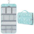 PAVILIA Hanging Toiletry Bag for Women Men, Large Foldable Toiletries Organizer with Hook, Water-Resistant Makeup Cosmetic Rollup Case, Clear Pockets for Bathroom, Gym, Cruise (Teal Chevron) - color: Teal Chevron
