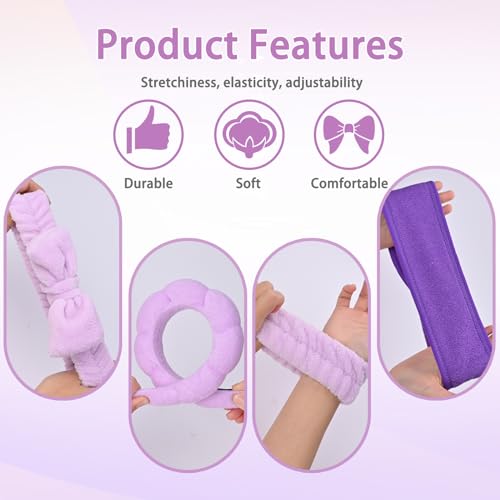 20 Piece Spa Set, Face Wash Headband and Wristband, Bubble Headband, Gifts for Ladies, Women's Headbands (Purple) - color: Purple