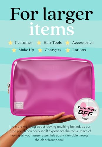 Embla Clear Cosmetic Bag Makeup Case, Clear Zipper Make Up Pouch and Toiletry Travel Tote, Cute Skincare Pouches for Women Girls, Preppy Purse Cosmetic Organizer, Large Makeup Bags, Fuchsia | Large Pink Clear Nylon/PVC Cosmetic Bag with Zipper, Waterproof