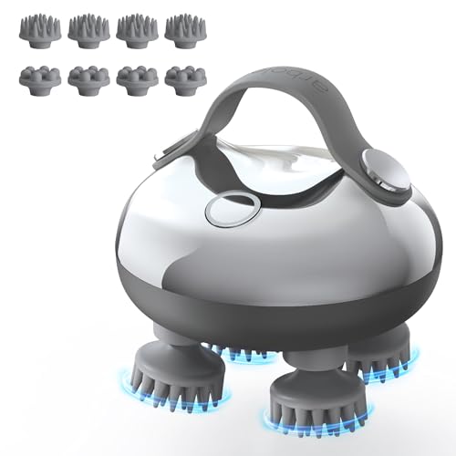 arboleaf Scalp Massager Rechargeable Head Massager Scalp Stress Relax, Waterproof Handheld Hair Scratcher with 8 Removable Massage Claws, Gift for Dad Mom - color: Silver
