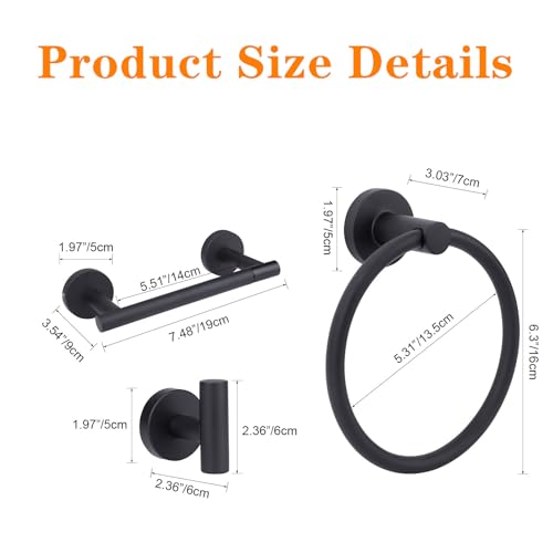 4-Piece Matte Black Bathroom Accessories Hardware Set,Include Double Post Pivoting Toilet Paper Holder,Towel Ring and 2 Towel Hooks - color: Matte Black a