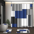 Navy Blue Geometric Shower Curtain Set with Toilet Lid Cover and Non-Slip Rugs for Bathroom, Black White Grey Checkered 4 Pcs Shower Curtain, Modern Abstract Bathroom Set with 12 Hooks - color: Abstract Geometric Dark Blue