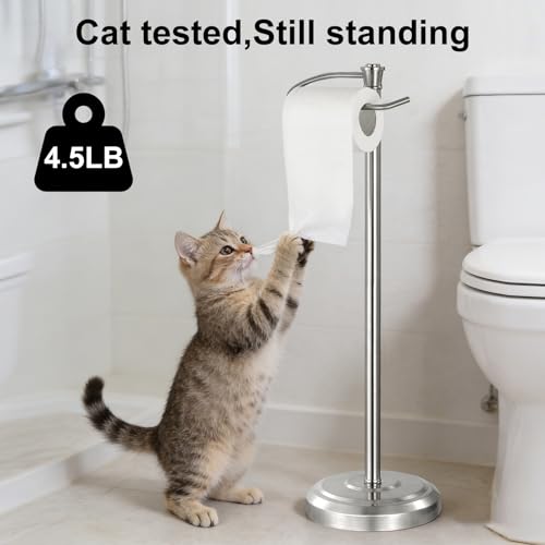 Brushed Nickel Toilet Paper Holder Free Standing, 25" H 304 Stainless Steel Toilet Paper Stand for Bathroom，Weighted Base Floor Tissue Roll Holder,Toilet Roll Stand - color: Brushed Nickel