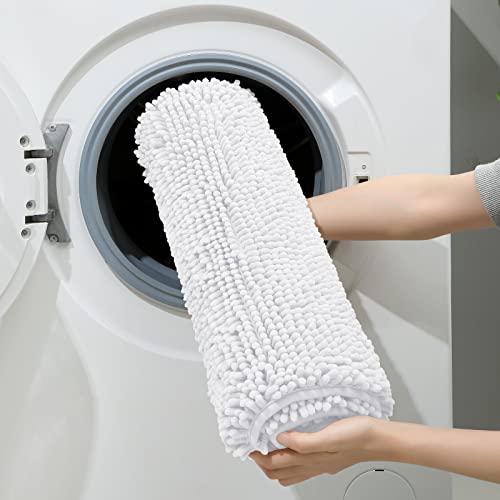 HOMEIDEAS 3 Pieces Bathroom Rugs, Ultra Soft Non Slip Absorbent Chenille Toilet Bath Mat Set (White) - color: White-white, size: 17"x24"+20"x32"+U Shape 20"x24"
