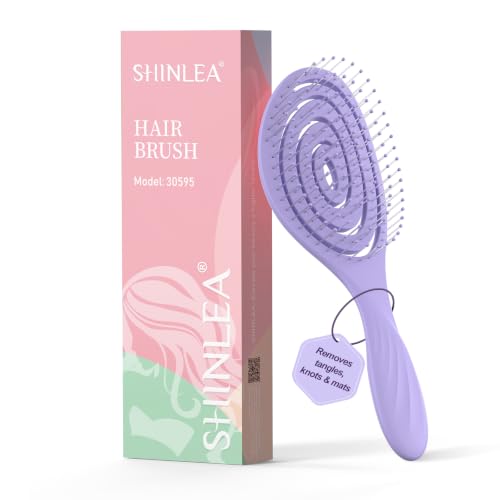 SHINLEA Detangle Hair Brush, Detangling Wet & Dry Spiral Hairbrush for Women, Men, Kids, Vented Detangler for Blow Drying, Glide Through Tangles For All Hair Types (Purple) - color: Purple