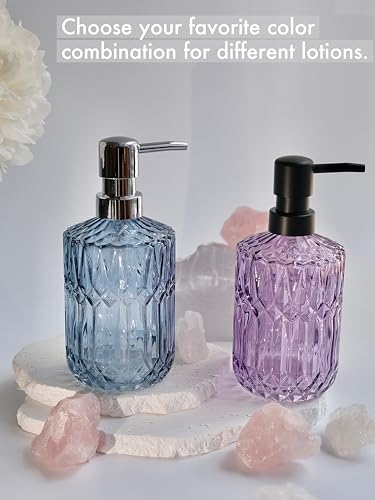 LaMarriti Clear Glass Soap Dispenser with Silver Rust Proof Pump, Refillable Thick Glass Kitchen Soap Dispenser, Lotion Dispenser Bathroom for Hands Soap, Dish Soap, Body Wash (Blue - color: Blue