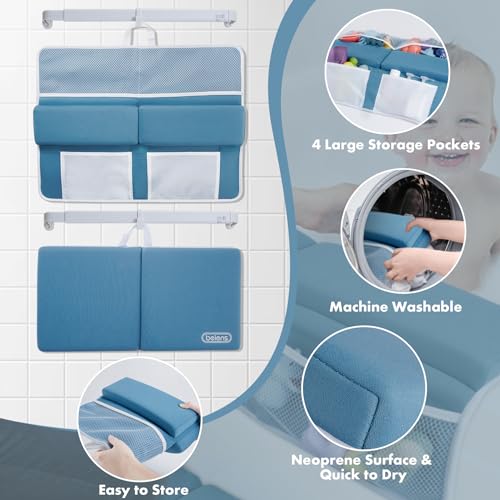beiens Bath Kneeler and Elbow Rest Pad Set - 1.5'' Comfortable Thick Baby Bath Kneeler Pads, Quick Dry Soft Kneeling Pad for Baby Bath Time, Non-Slip Knee& Arm Support Bathtub Mat with Toys Organizer - color: Grey Blue