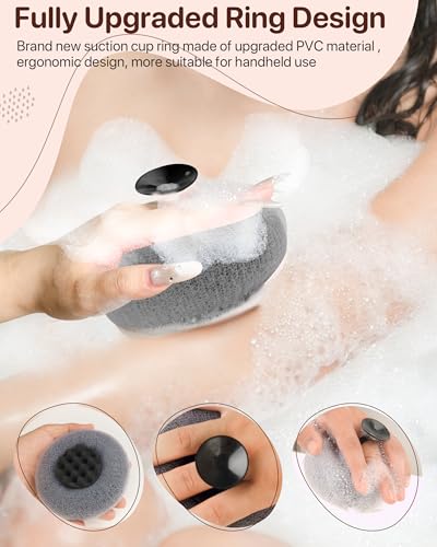 Super Soft Sunflower Suction Cup Bath Sponge loofah, 2026 Upgraded 2-in-1 Sunflower Ball Exfoliating Bath Sponge Cleaning Brush, Mesh Shower Body Sponge Accessories for Women, Men Shower (Black+Grey) - color: Black+grey