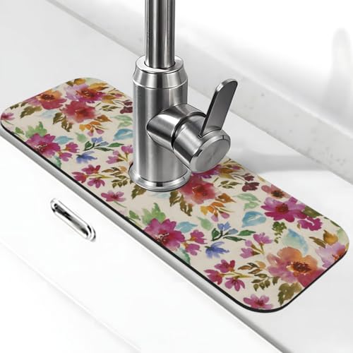 Floral Colorful 15" X 5.5" Kitchen Sink Splash Guard Faucet Faucet Guard Draining Mat Sink Splash Guard Faucet Kitchen Bathroom - color: Floral Colorful