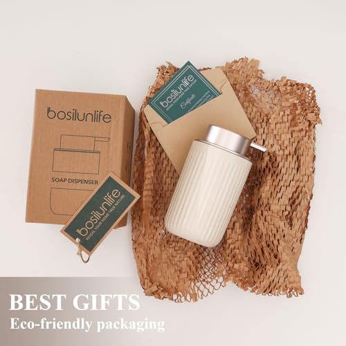 BosilunLife Foam Hand Soap Dispenser - Ceramic Foaming Soap Dispenser for Bathroom 12oz Refillable Liquid Lotion Soap Dispenser with Rust-Proof Foaming Pump for Countertop - color: Aprcot Foam Pump