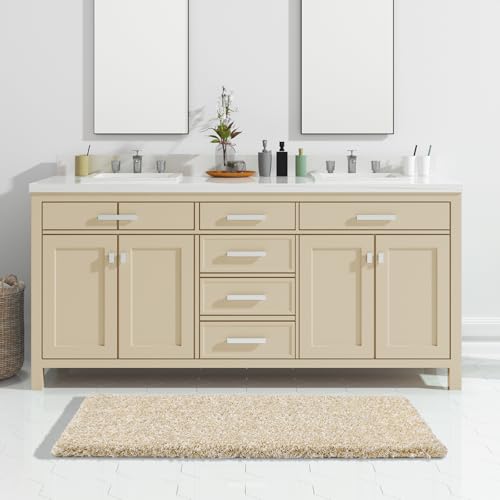 Yimobra Luxury Bathroom Rugs, Fluffy Bath Mats, Non Slip, Water Absorbent Microfiber, Machine Washable, Plush Runner Shower Rugs, Thick Matts for Bathroom Floor/Tub, 56" X 24", Light Beige and White - color: Light Beige and White, size: 56" X 24"