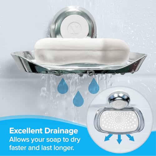 SlipX Solutions Strong Hold Soap Saver, Suction Cup Soap Holder, Must Have Universal Kitchen & Bathroom Shower Accessories (Chrome Finish, Single Tray) - color: Chrome Finish, size: Single Tray (1 Pack)