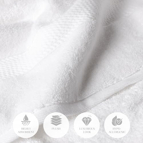 SUPERIOR Egyptian Cotton Ultra Plush & Absorbent, 6 Piece Set, White | Quick Dry, Soft Luxury Towel Set, Bath Essentials, Guest Bath, Spa, 2 Bath, 2 Hand, 2 Face Towels, Madeline Towels
