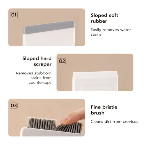 3-in-1 Triple-Purpose Cleaning Brush Set – Multi-Surface Scraper & Squeegee for Bathroom, Kitchen, Glass, Stove Grime & Tight Spaces