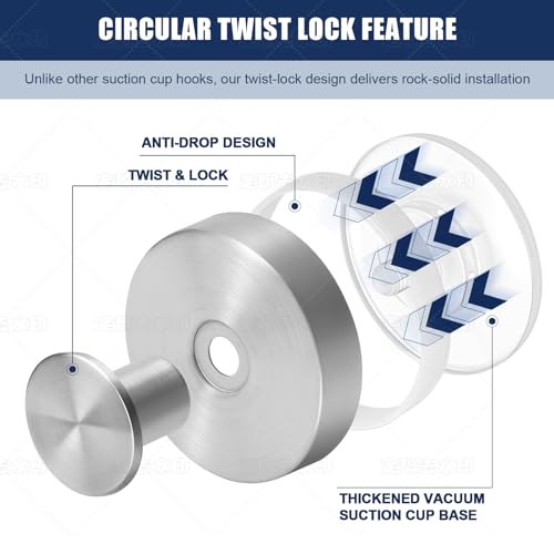 Silver Suction Cup Hooks for Shower Waterproof - No Drill Stainless Steel Towel Hooks for Bathroom Wall, Kitchen, Glass, Mirror, Tile - Ideal for Hanging Towels, Robes, and Loofahs(4 pcs) - color: silver-4pcs